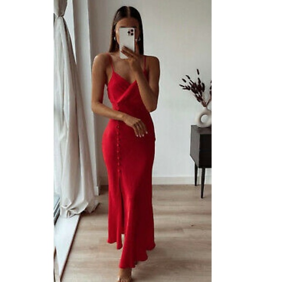 zara satin camisole dress red Zara Red Satin Slip Dress